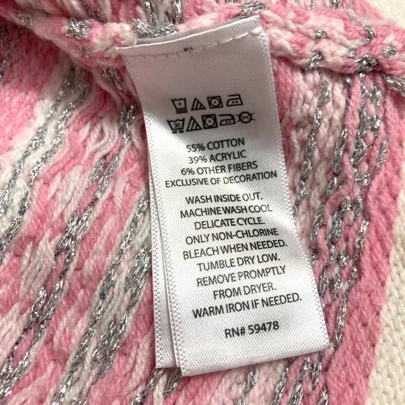 ❤️5/$25 SALE Fair Isle White Pink Cozy Knit Bow Button Long Sleeve Sweater Dress - Picture 6 of 8